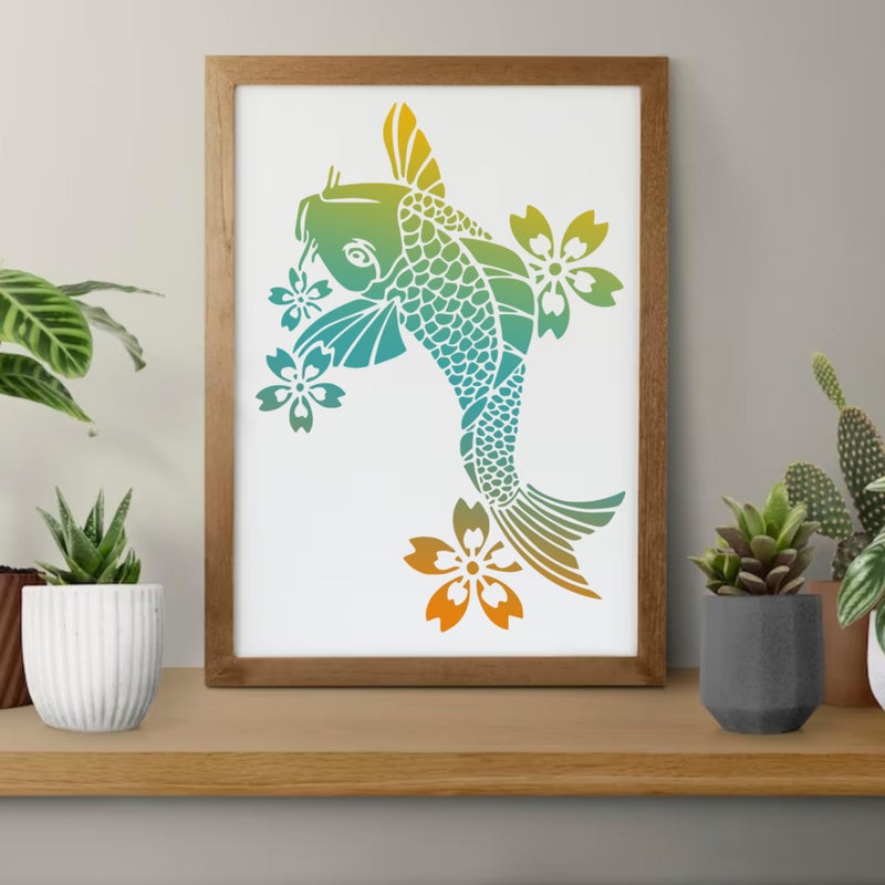 Boqon Koi Fish Stencils Template Reusable Sea Plant Seaweed Stencils for Painting on Wood Canvas Walls Floor Decorations DIY Craft Projects (Koi Fish) - Image 3